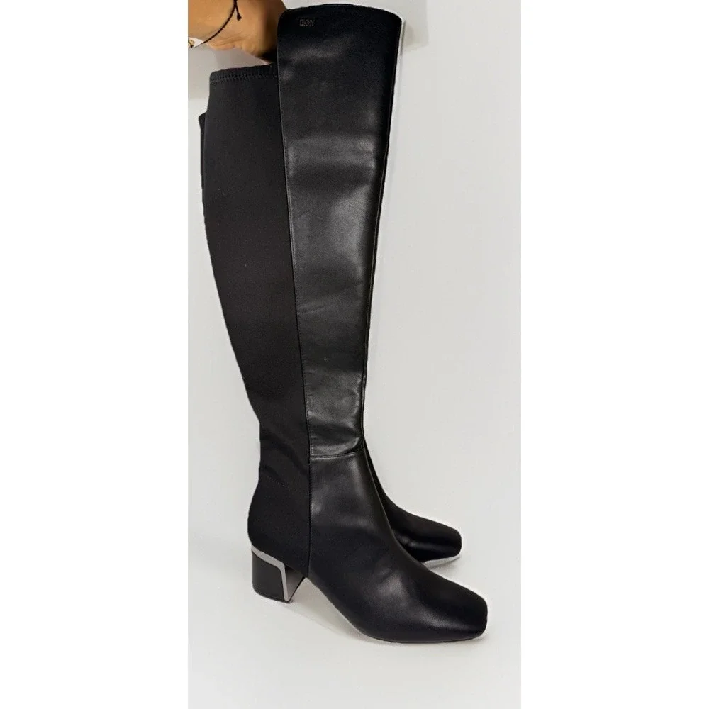 DKNY Chandrah Over The Knee Boots Black Block‎ Heel Square Toe Womens 10M